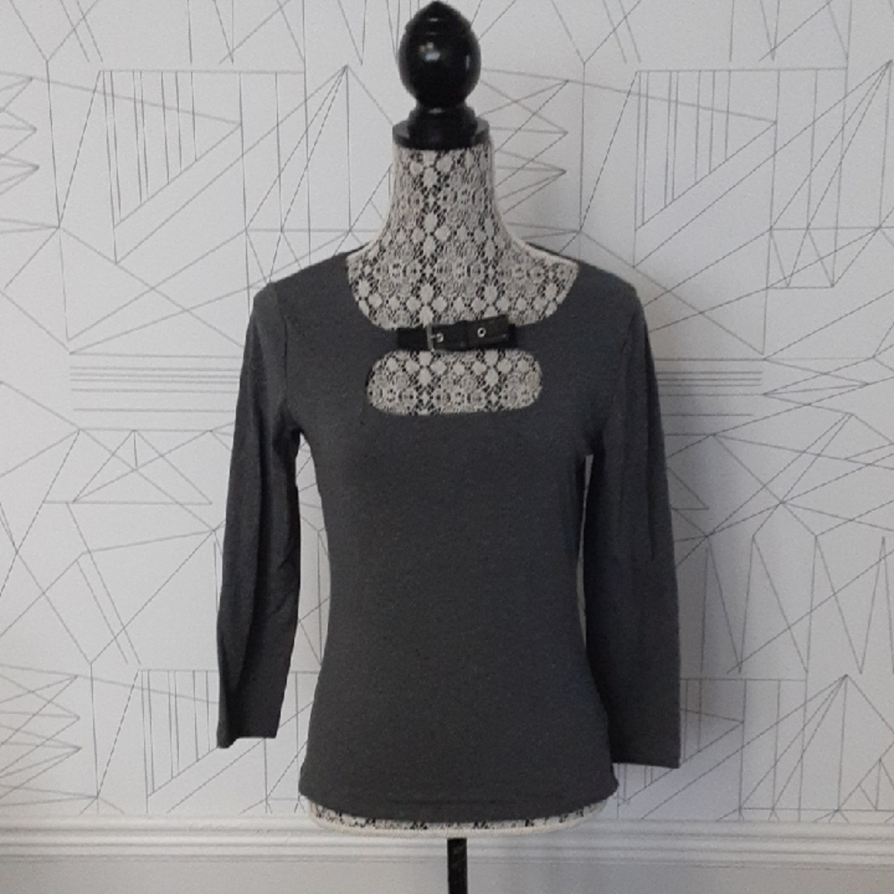 Michael Kors Gray 3/4 Sleeve Cut Out Blouse